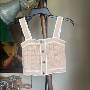 SHEIN Beige Knit Top with White Accents